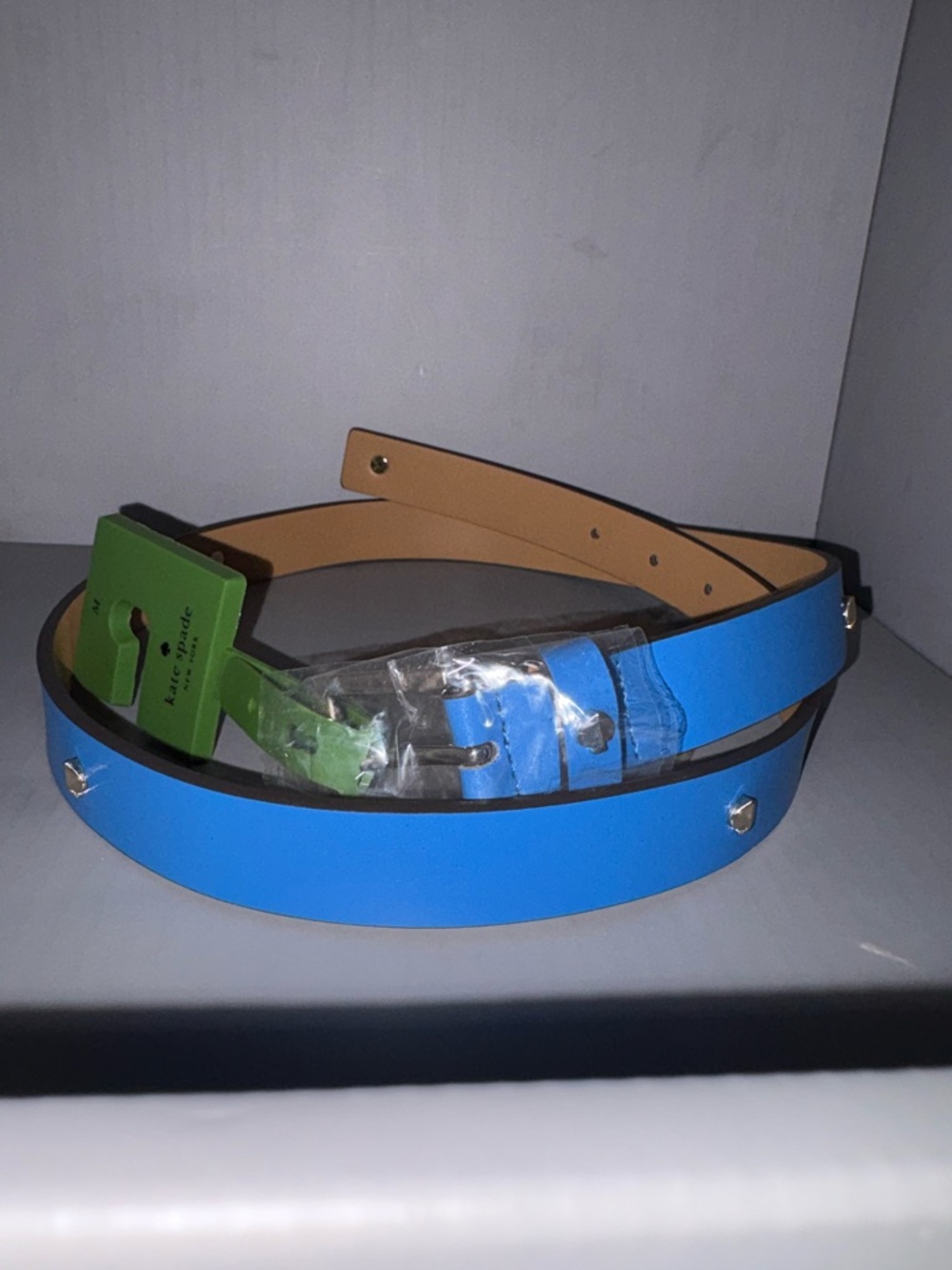 Kate Spade New York Blue and Green Leather Heart Stud Belt medium - Picture 3 of 3